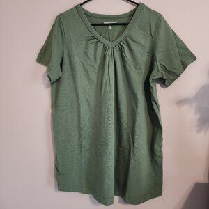 2/$13 Woman Within Perfect Short-Sleeve Shirred V-Neck Tunic, Size Medium